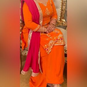 Orange and Pink Embroidered Traditional Indian Pakistani Punjabi outfit